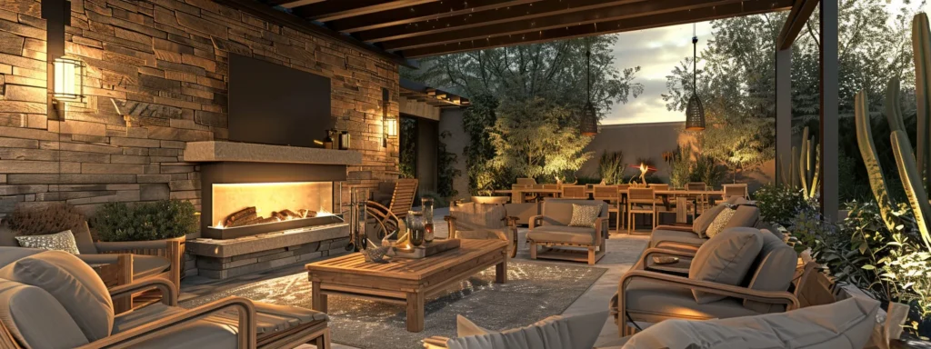 a cozy outdoor patio adorned with weather-resistant furniture in a tasteful design, offering both durability and style for a comfortable and inviting outdoor retreat.