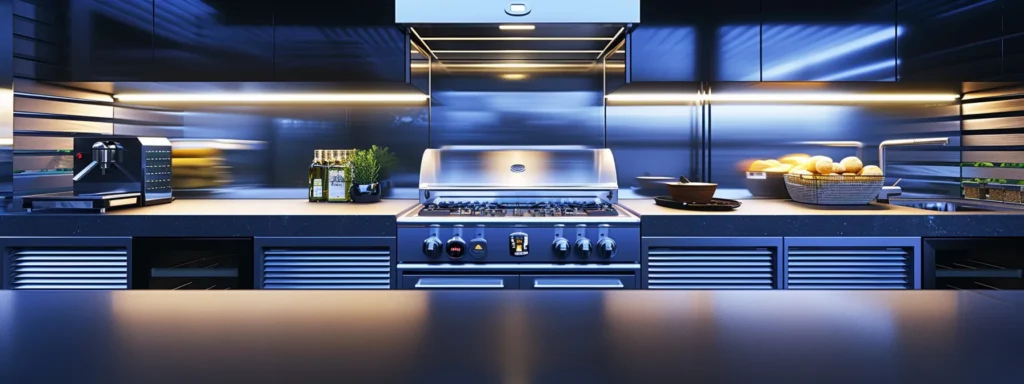 a sleek, stainless steel outdoor kitchen setup complete with a built-in grill, modern appliances, and ample counter space for food preparation.