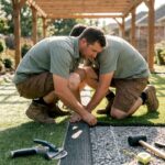 Installer laying artificial pet turf