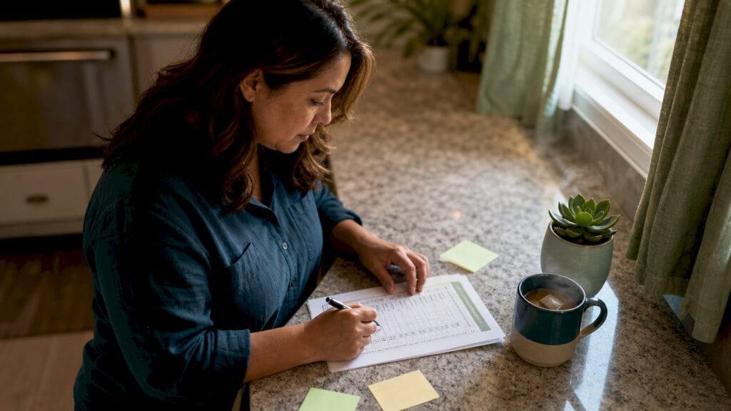 Homeowner reviewing property maintenance checklist