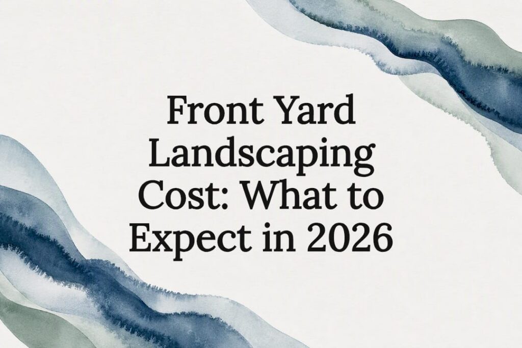 Decorative title card illustration for front yard landscaping cost article
