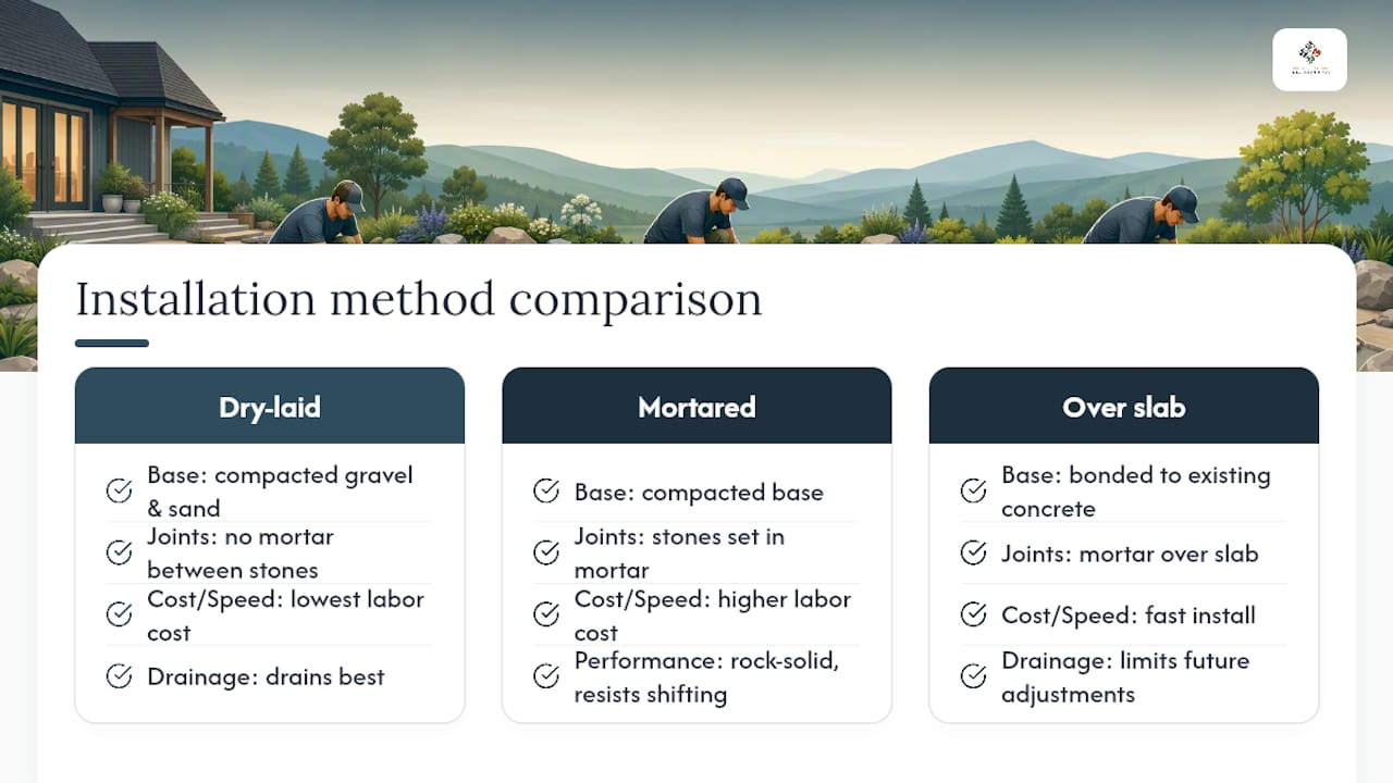 Diagram comparing flagstone patio installation methods