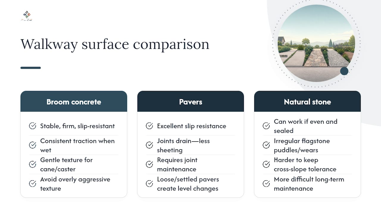 Surface Materials That Support ADA-Compliant Walkways — overview diagram