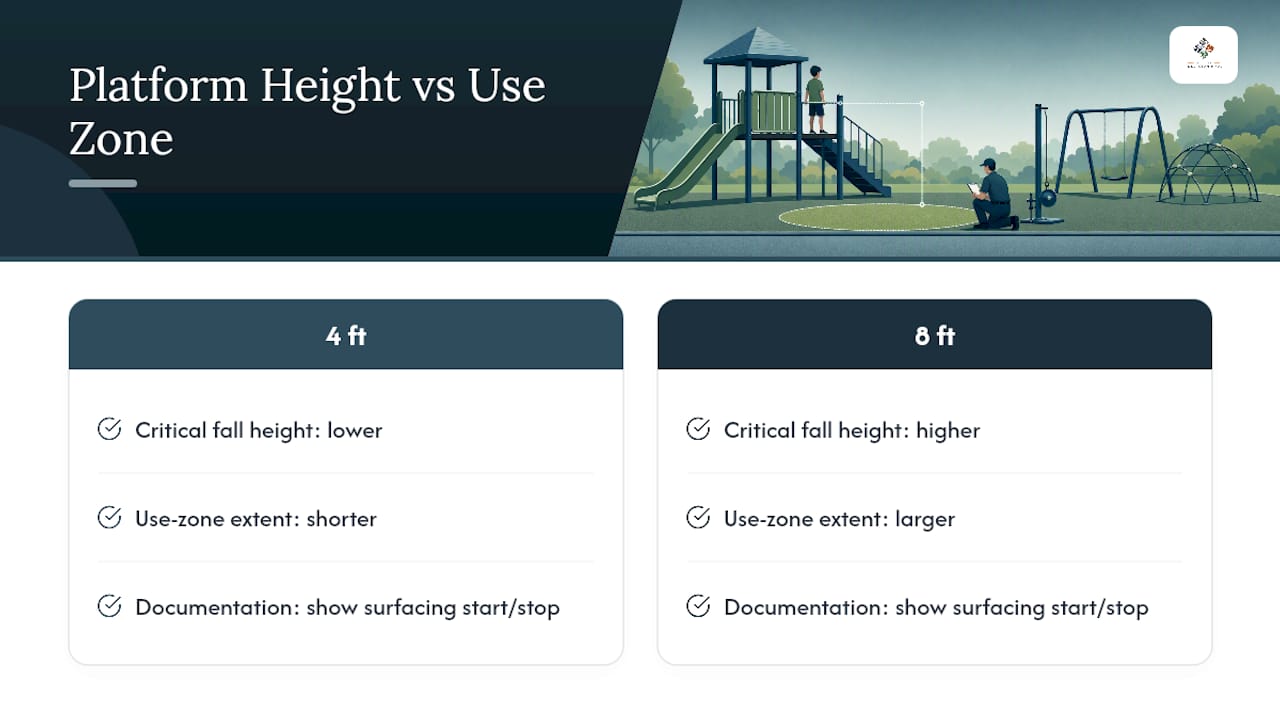 Equipment height and protective use zone comparison