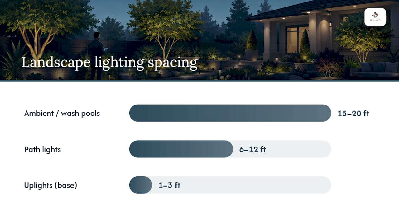 How Far Apart Should Landscape Lights Be Placed? — overview diagram