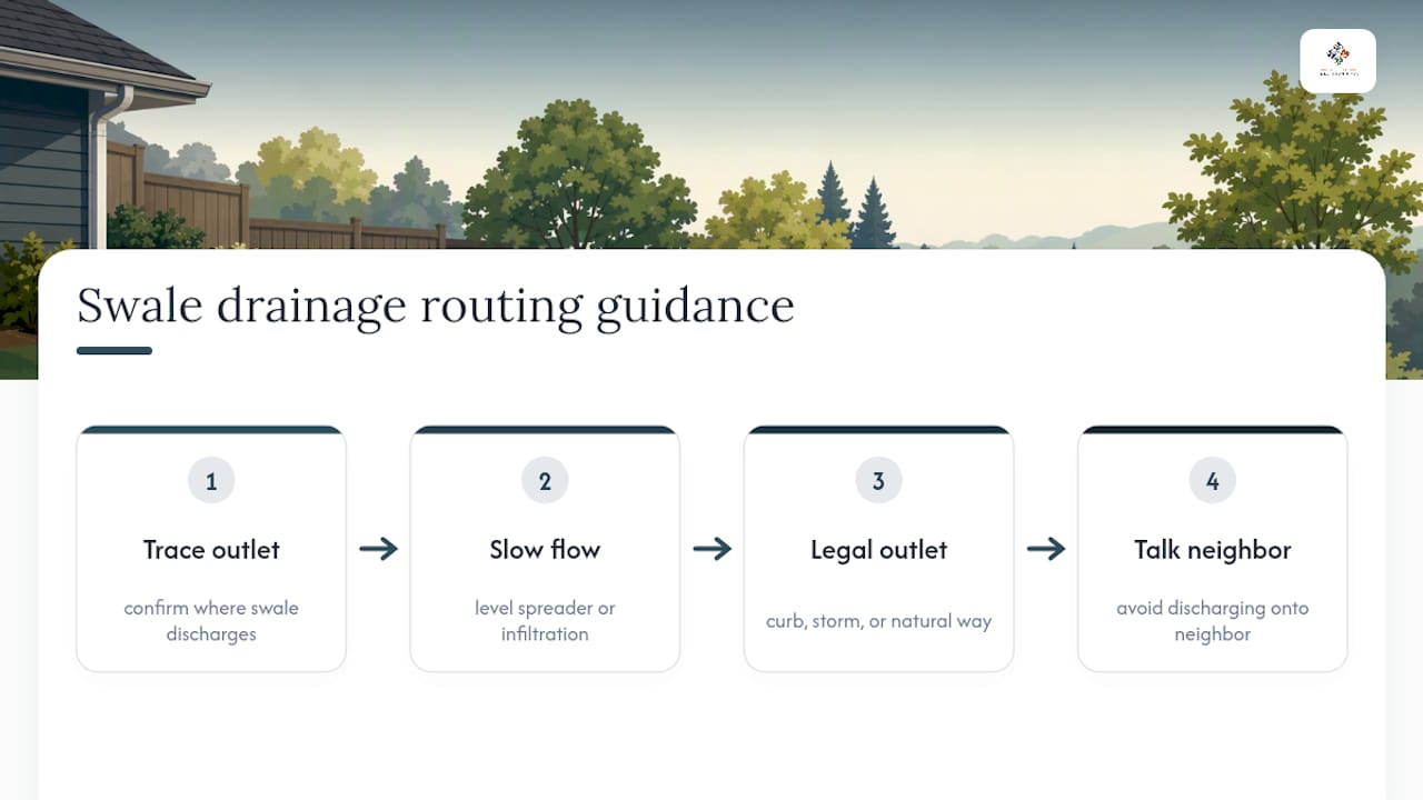 Swale runoff routing and outlet controls