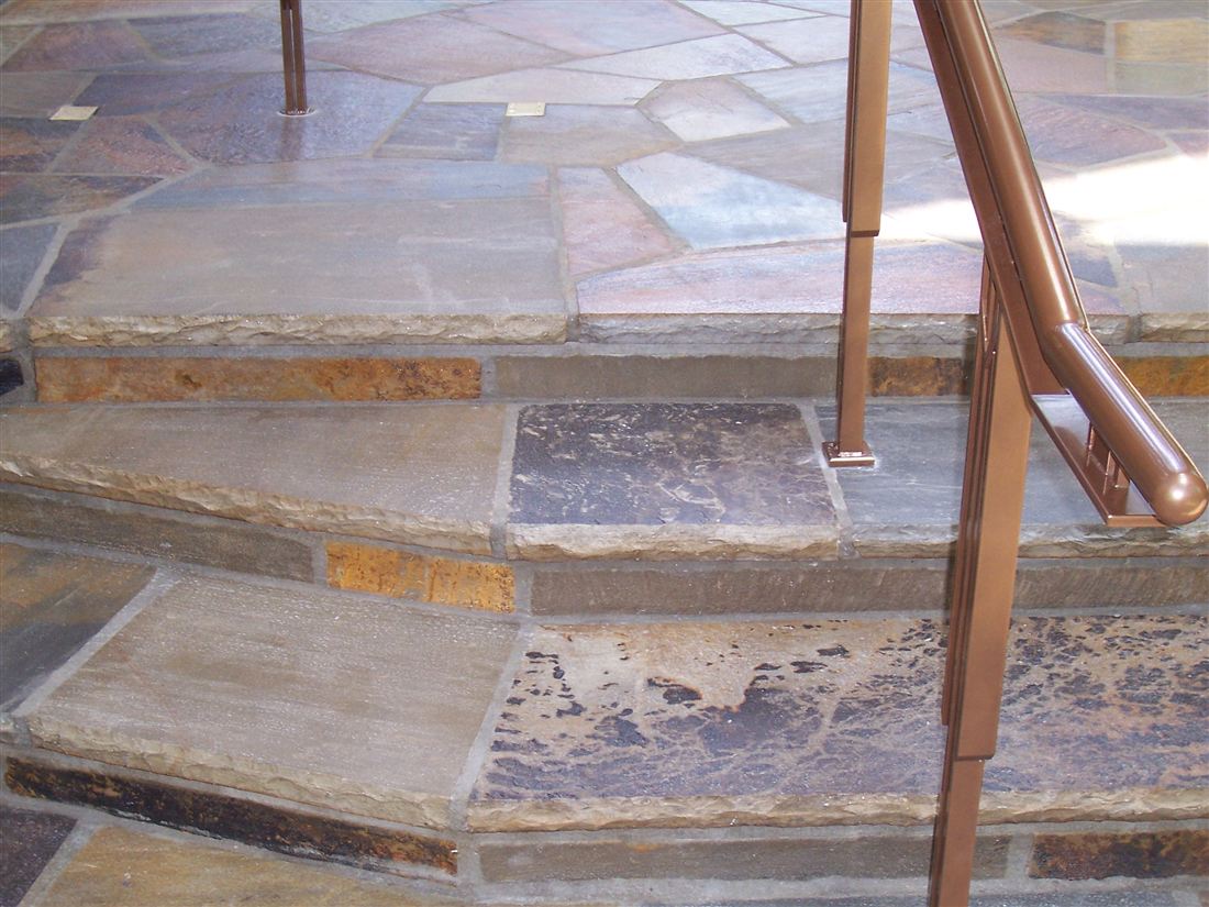 Aisle steps, slab treads, close