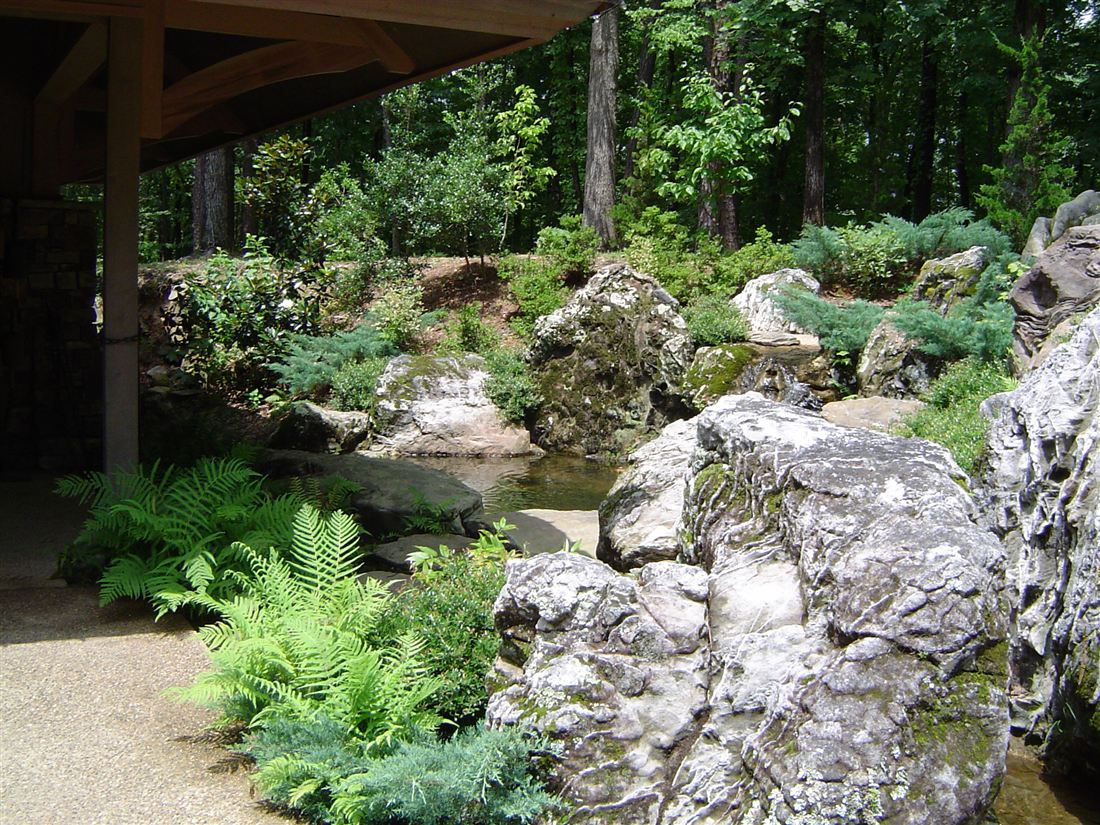 Boulder garden, moss rock along the stream