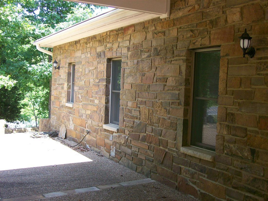 Chopped stone, exterior wall and door