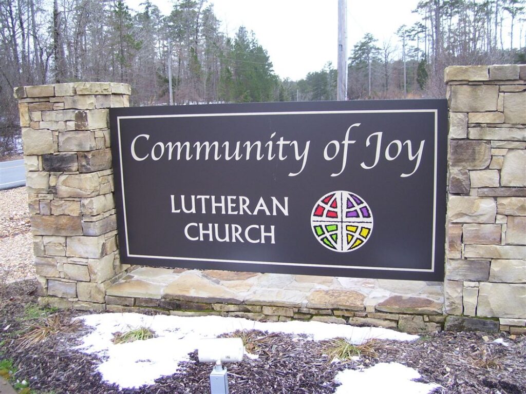 Community of Joy Lutheran, stone columns