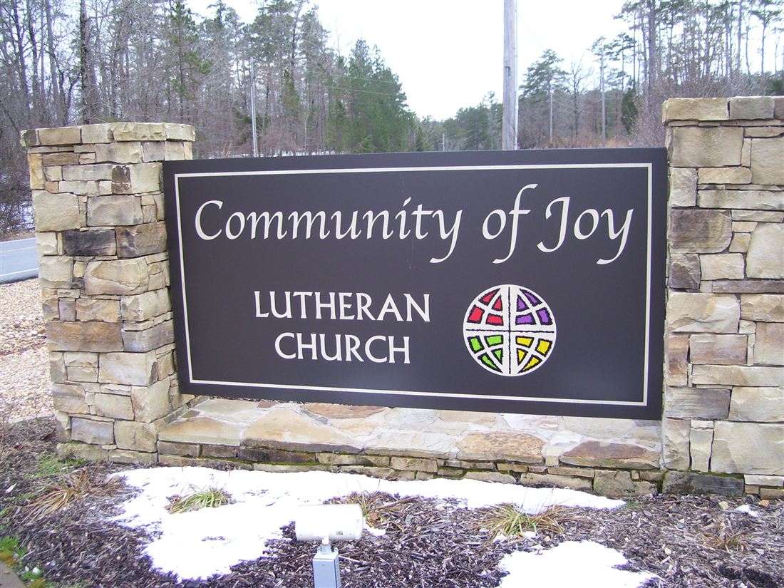 Community of Joy Lutheran, stone columns