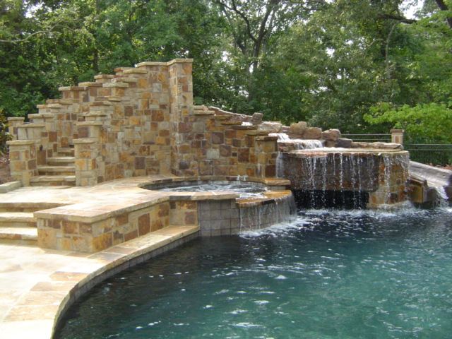 Copper-domed gazebo, stone walls and grotto