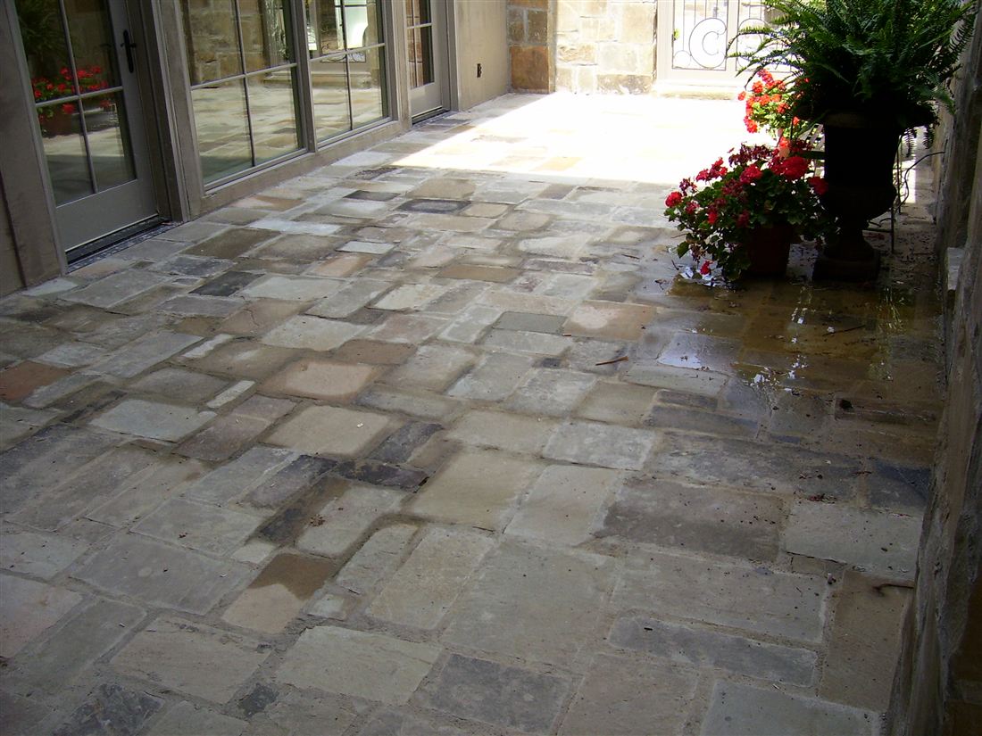 Flagstone patio, at the glass doors