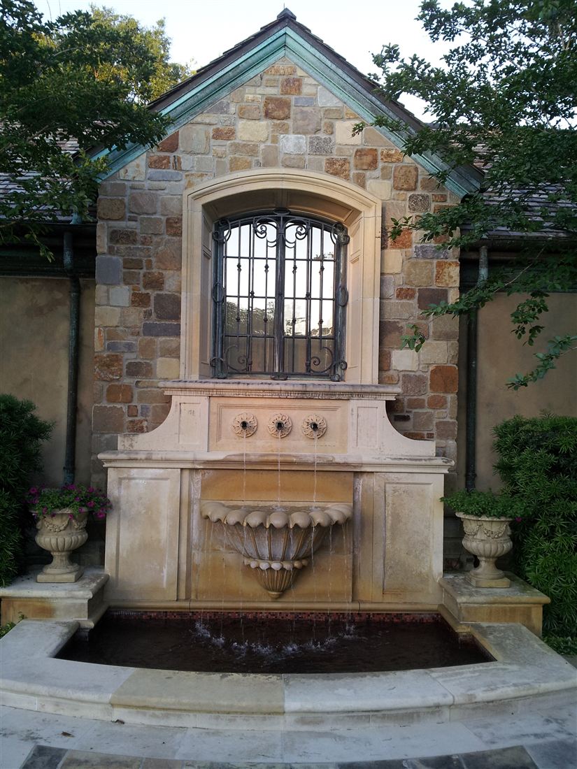 Fountain wall, cut limestone