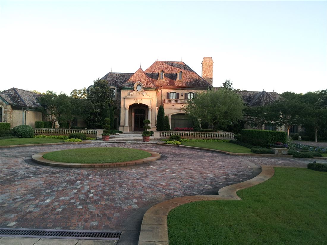 French-country estate, paver circle drive