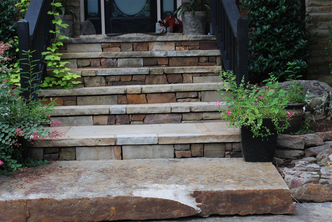 Front steps, ledge stone and slab treads