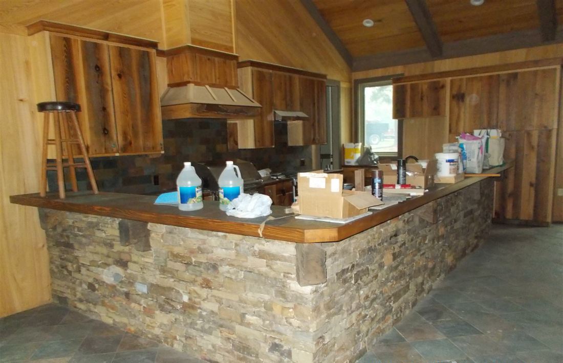 Kitchen island, stone base