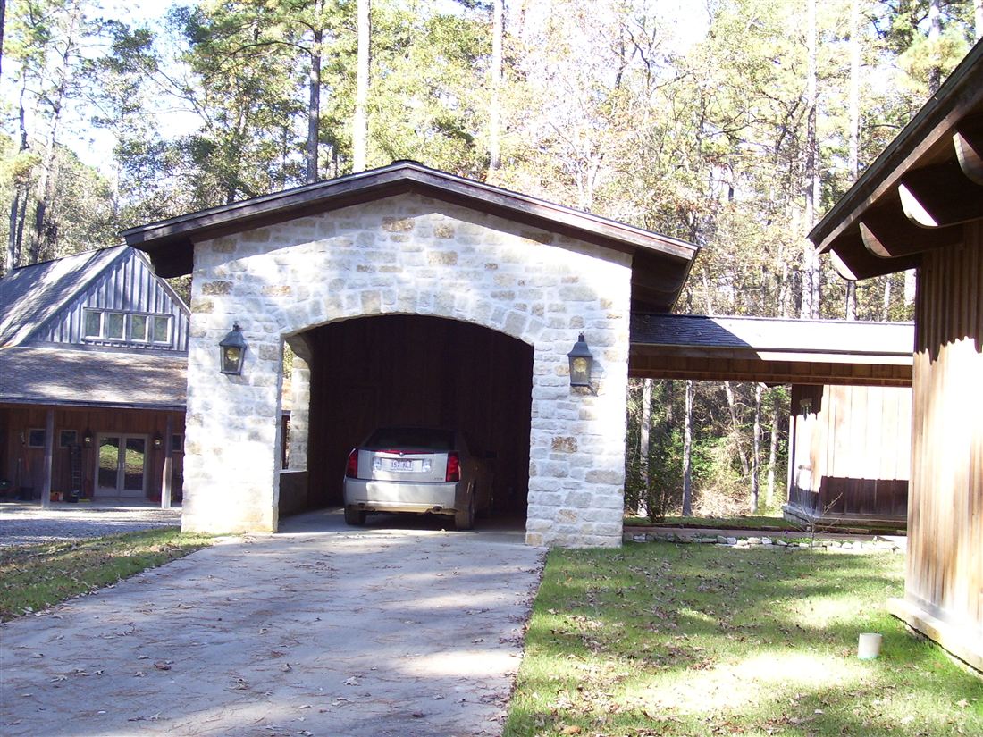 Limestone porte-cochere, timber roof