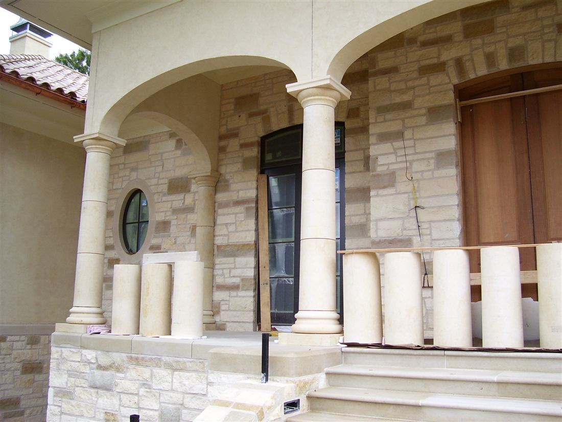 Mediterranean limestone, arched porch