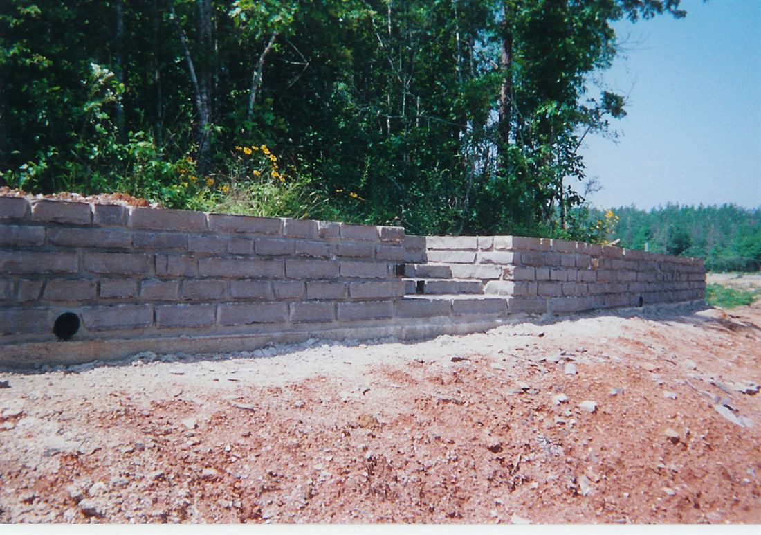 New chopped-stone wall, before the backfill