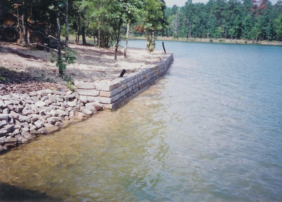Stone seawall, with riprap