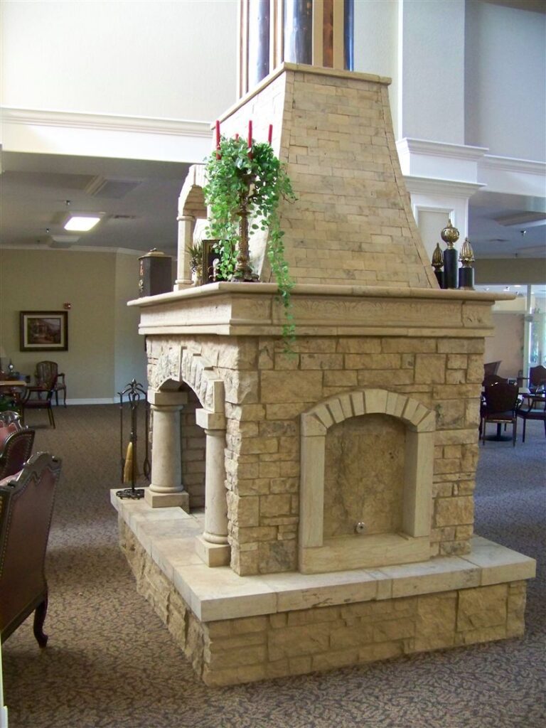 Two-sided fireplace, lodge great room