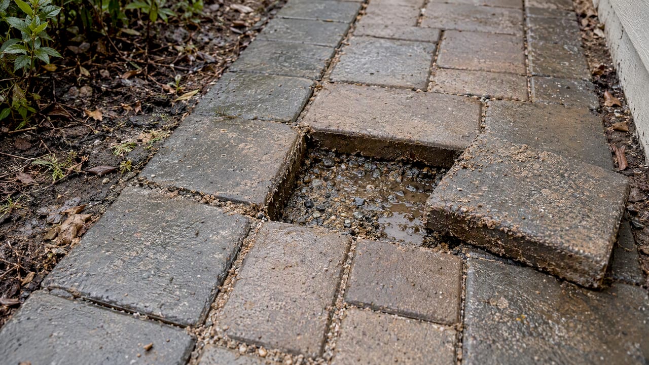 Washed out paver joints exposing base layer