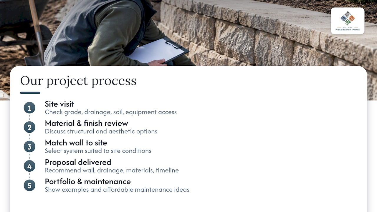How We Approach Retaining Wall Projects at Village Precision Pros: overview diagram