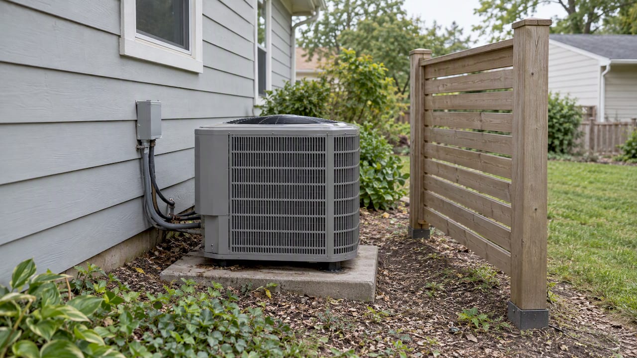 Outdoor condenser with clearance from slatted screen