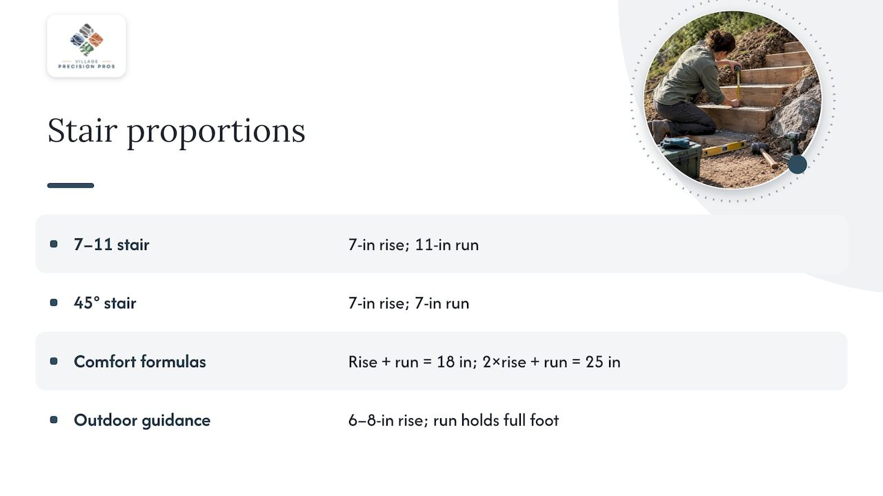 Diagram comparing outdoor stair rise and run proportions